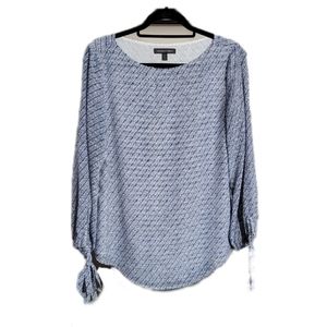 BANANA REPUBLIC Stripe Boatneck Blouse Top Size S Textured Blue Bow Tie Cuffs